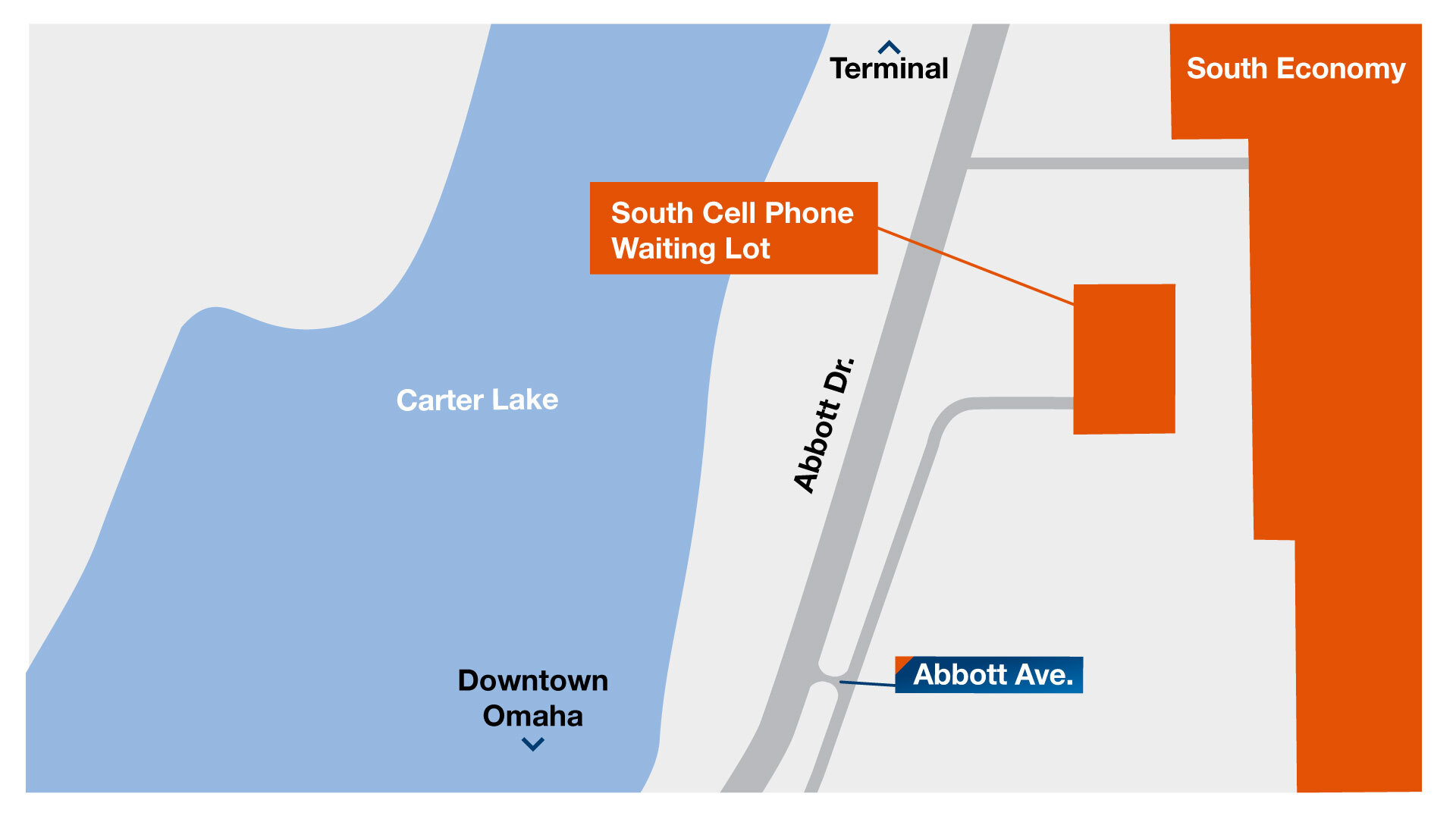 oaa-overview-map-0914-close-up-cell-lot- A map showing the entrance to the new cell phone waiting lots.