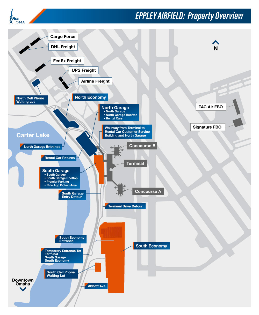 Airport Maps Eppley Overview OMA Omaha Eppley Airfield