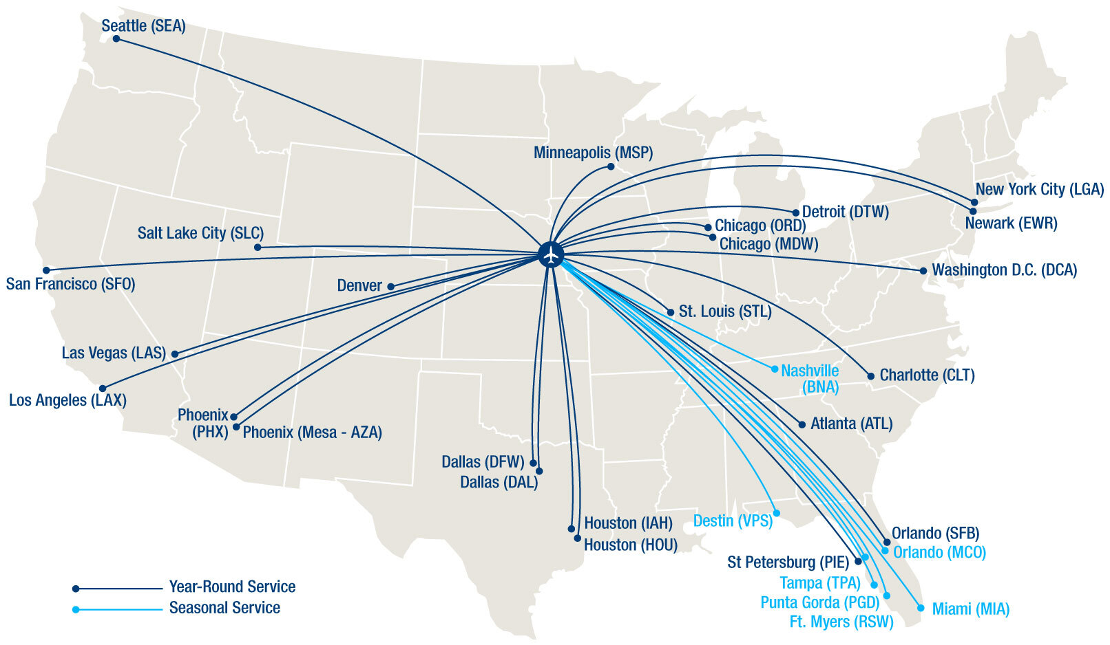 Delta Nonstop Flight Map Non-Stop Destinations | Oma Omaha Eppley Airfield