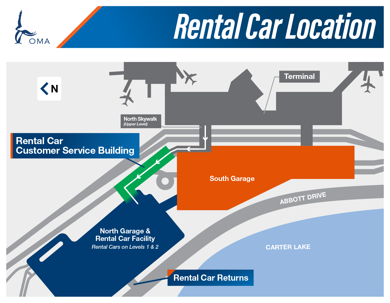OMA Rental Car Location Map